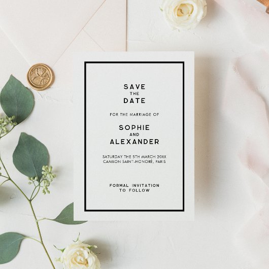 Französisch Chic Minimal Schwarz & Weiß Hochzeit Save The Date
