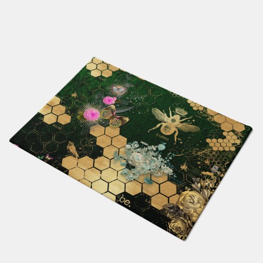 Französisch chic, viktorianisch, Biene, Blütenfoli Fußmatte (Schrägansicht)