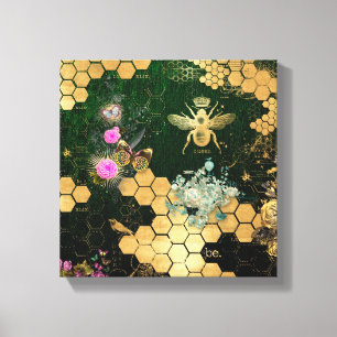 Französisch chic, viktorianisch, Biene, Blütenfoli Leinwanddruck