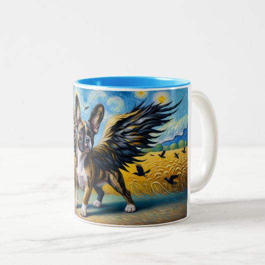 Französisch Corgi mit Fantasy Crow Wings Zweifarbige Tasse (VorderseiteRechts)