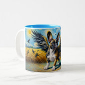 Französisch Corgi mit Fantasy Crow Wings Zweifarbige Tasse (Vorderseite Links)