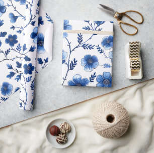 Französisch Cotgecore Blaue Blumenmuster Tissue Pa Geschenkpapier