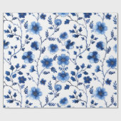 Französisch Cotgecore Blaue Blumenmuster Tissue Pa Geschenkpapier (Flach)