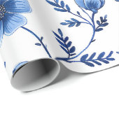 Französisch Cotgecore Blaue Blumenmuster Tissue Pa Geschenkpapier (Rolleneckpunkt)