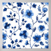 Französisch Cotgecore Blaue Blumenmuster Tissue Pa Poster (Vorne)