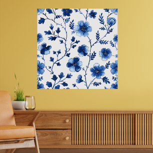 Französisch Cotgecore Blaue Blumenmuster Tissue Pa Poster