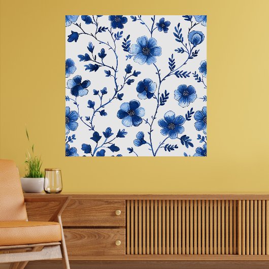 Französisch Cotgecore Blaue Blumenmuster Tissue Pa Poster (Wohnzimmer 2)
