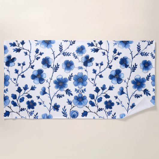 Französisch Cotgecore Blaue Blumenmuster Tissue Pa Strandtuch (Vorderseite)