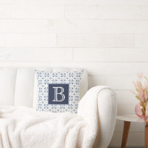 Französisch Country Blue & White Monogram Pillow