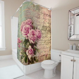 Französisch Country chic, Shabby Chic, rosa Rosen, Duschvorhang