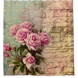 Französisch Country chic, Shabby Chic, rosa Rosen, Duschvorhang