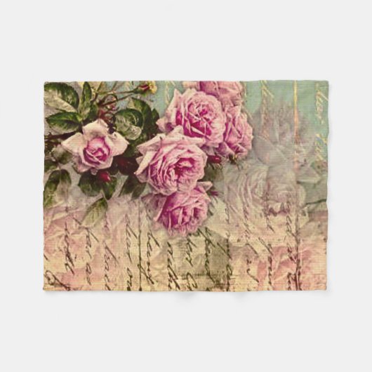 Französisch Country chic, Shabby Chic, rosa Rosen, Fleecedecke (Vorderseite (Horizontal))