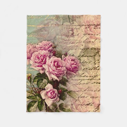 Französisch Country chic, Shabby Chic, rosa Rosen, Fleecedecke (Vorderseite)
