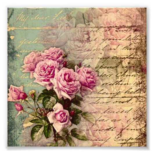 Französisch Country chic, Shabby Chic, rosa Rosen, Fotodruck (Vorne)