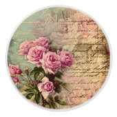 Französisch Country chic, Shabby Chic, rosa Rosen, Keramikknauf (Vorderseite)