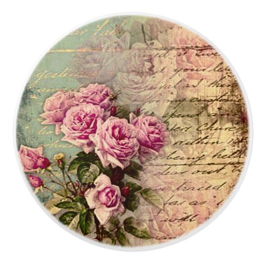 Französisch Country chic, Shabby Chic, rosa Rosen, Keramikknauf (Vorderseite)