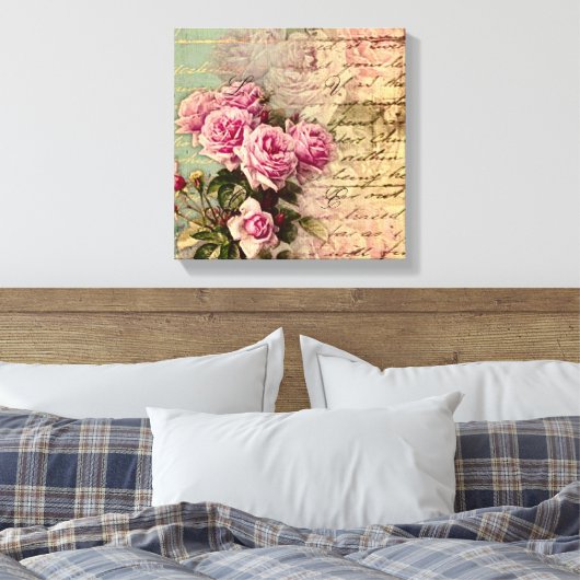 Französisch Country chic, Shabby Chic, rosa Rosen, Leinwanddruck (Insitu (Schlafzimmer))