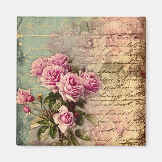 Französisch Country chic, Shabby Chic, rosa Rosen, Magnet (Vorne)