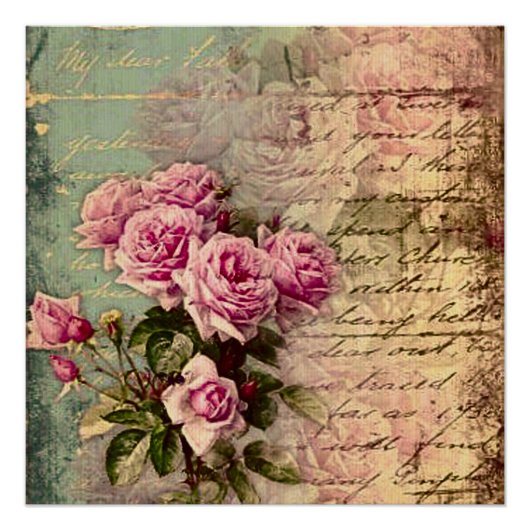 Französisch Country chic, Shabby Chic, rosa Rosen, Poster (Vorderseite)