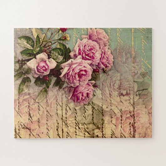 Französisch Country chic, Shabby Chic, rosa Rosen, Puzzle (Horizontal)