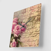 Französisch Country chic, Shabby Chic, rosa Rosen, Quadratische Wanduhr (Winkel)