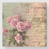 Französisch Country chic, Shabby Chic, rosa Rosen, Steinuntersetzer (Vorderseite)