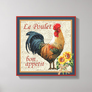 Französisch Country Rooster Le Poulet und Bön Appe Leinwanddruck