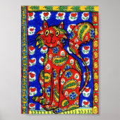 Französisch Country Style Red Paisley Cat Mini Fol Poster (Vorne)