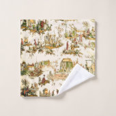 Französisch Creme Toile Chinoiserie Stil Rustikal Badhandtuch Set (Waschlappen)