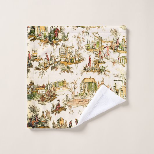 Französisch Creme Toile Chinoiserie Stil Rustikal Badhandtuch Set (Waschlappen)