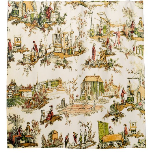 Französisch Creme Toile Chinoiserie Stil Rustikal Duschvorhang (Vorderseite)