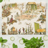 Französisch Creme Toile Chinoiserie Stil Rustikal Geschirrtuch (Gefaltet)