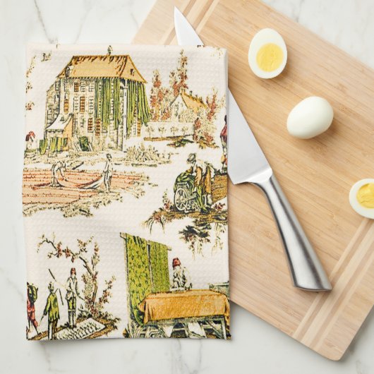 Französisch Creme Toile Chinoiserie Stil Rustikal Geschirrtuch (Viertel Falte)