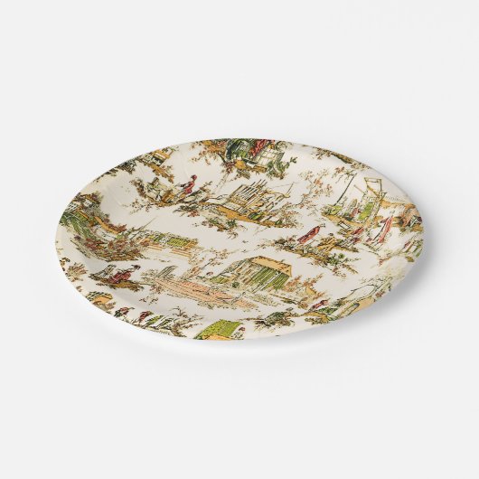 Französisch Creme Toile Chinoiserie Stil Rustikal Pappteller (Schrägansicht)