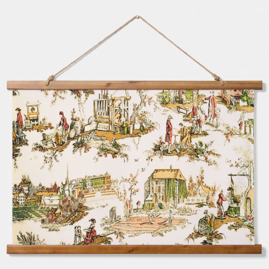Französisch Creme Toile Chinoiserie Stil Rustikal Wandteppich Mit Holzrahmen (Vorne)