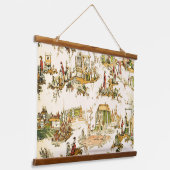 Französisch Creme Toile Chinoiserie Stil Rustikal Wandteppich Mit Holzrahmen (Gewinkelt)