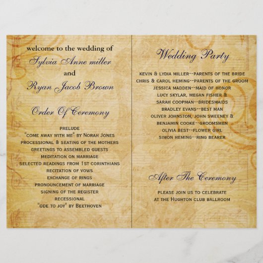 Französisch eiffeles Hochzeitsprogramm (Rückseite)