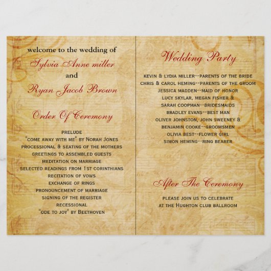 Französisch-Eiffelturm rot gefaltet Hochzeitsprogr (Rückseite)