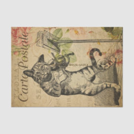 Französisch Ephemera Cat Playing Fiddle Rose Decou Seidenpapier