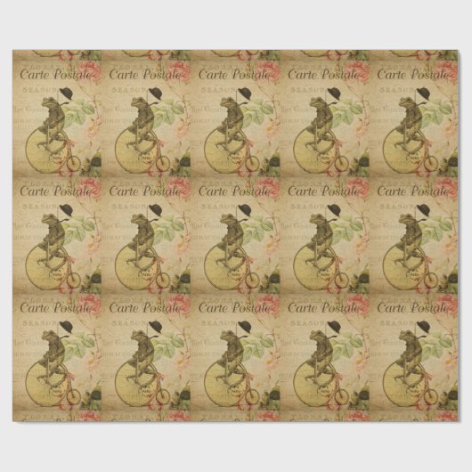 Französisch Ephemera Frog Riding Bicycle Geschenkpapier (Flach)