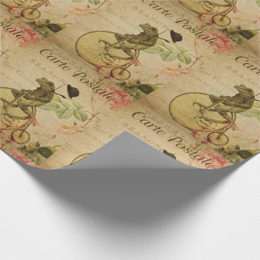 Französisch Ephemera Frog Riding Bicycle Geschenkpapier (Ecke)