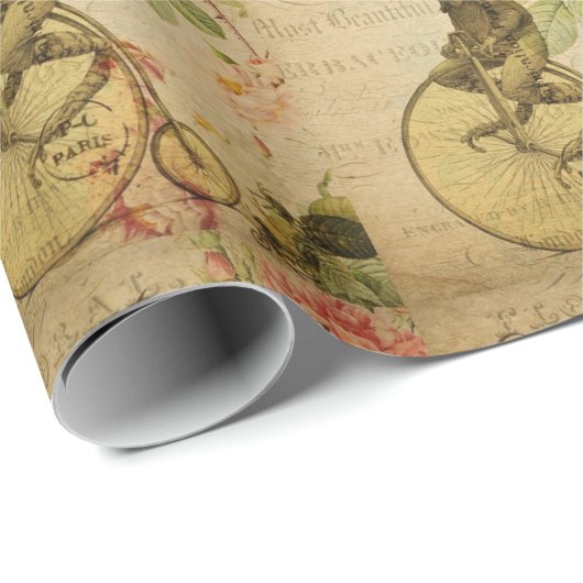 Französisch Ephemera Frog Riding Bicycle Geschenkpapier (Rolleneckpunkt)