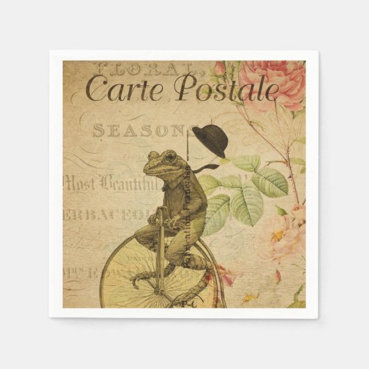 Französisch Ephemera Frog Riding Bicycle Serviette (Vorderseite)