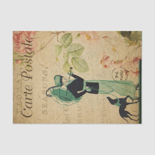 Französisch Ephemera Lady Whippet Dog Floral Decou Seidenpapier (Vorderseite)