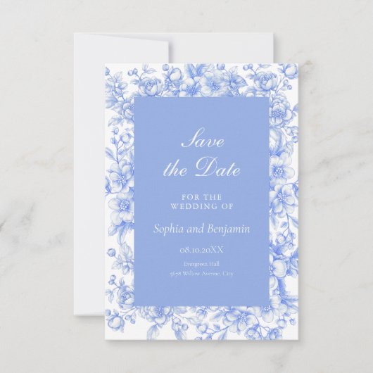 Französisch etwas Blue Floral Save the Date (Vorderseite)