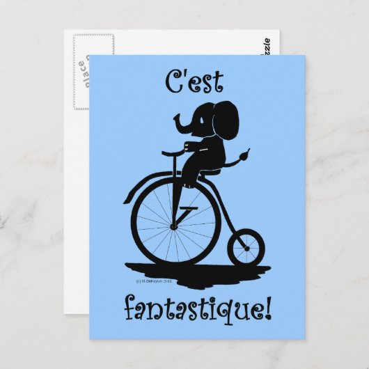 Französisch Fantastisches Elefantenreitrad Postkarte (Vorne/Hinten)