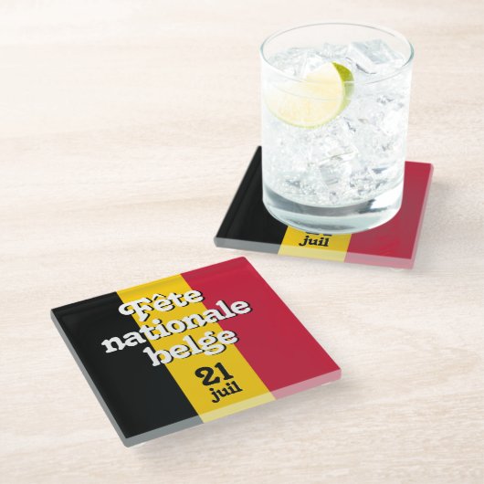 Französisch-Fête nationale belge belgische Flagge Glasuntersetzer (Schrägansicht)