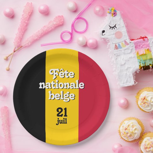 Französisch-Fête nationale belge belgische Flagge Pappteller (Party)