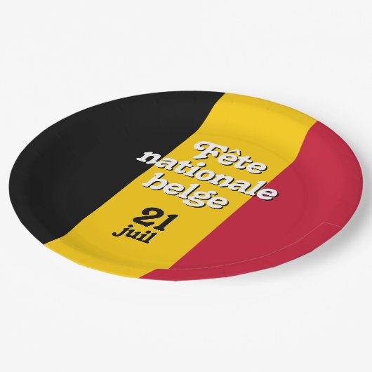 Französisch-Fête nationale belge belgische Flagge Pappteller (Schrägansicht)
