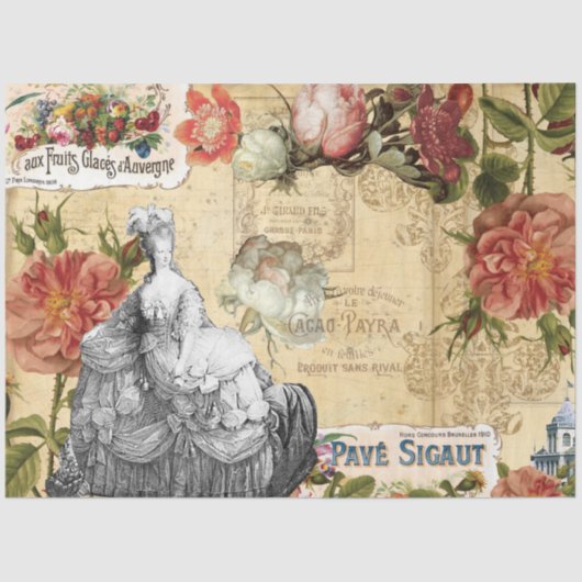 Französisch Floral Marie Antoinette Ephemera Decou Seidenpapier (Vorderseite)